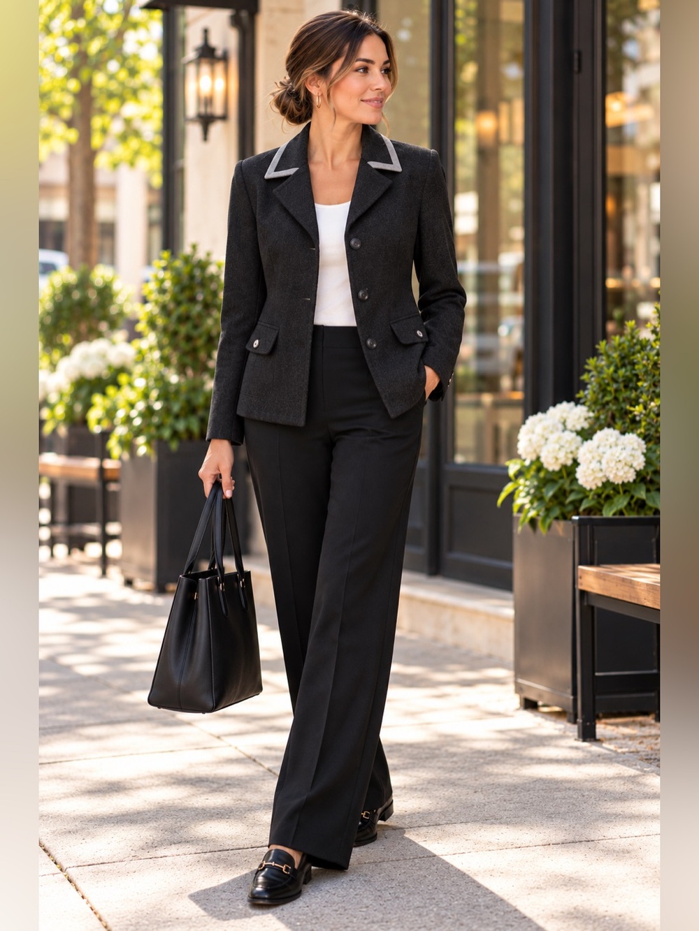 CAbi Crew Blazer Charcoal Gray Contrast Trim Jacket Medium